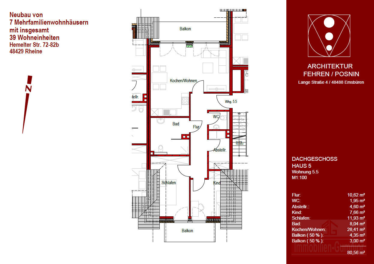 IMMOBILIEN GUMNIOR präsentiert: helle 3-Zimmer-Dachgeschosswohnung in Rheine