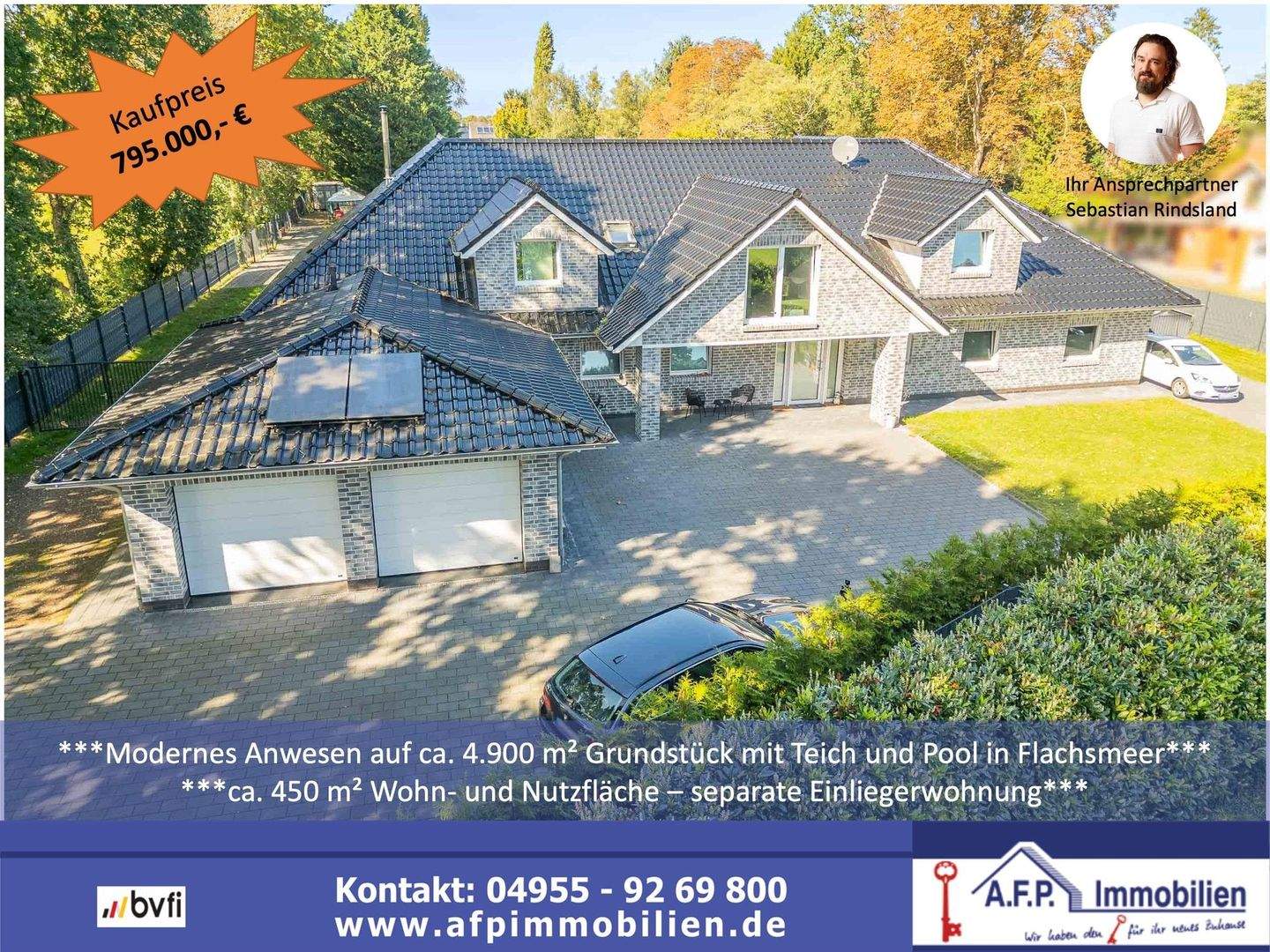 ***Modernes Anwesen - Haus mit Einliegerwohnung auf ca. 4.900 m² Grundstück mit Teich in Flachsmeer*** – Westoverledingen – Bild 1 von 9