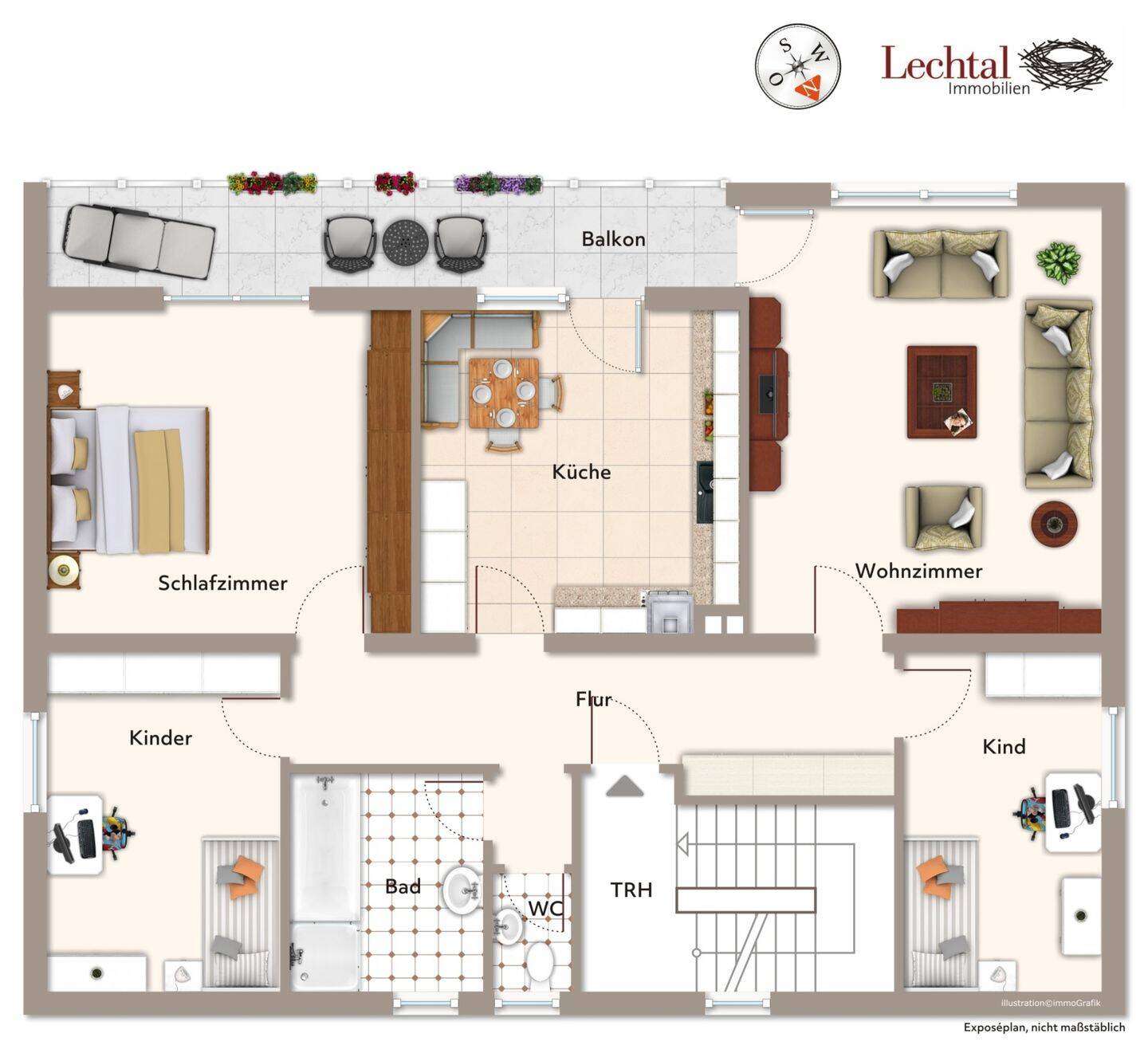 Renovierte 4 Zimmer Wohnung mit Südbalkon, Kellerraum und Garage – Peiting – Vorschaubild 2