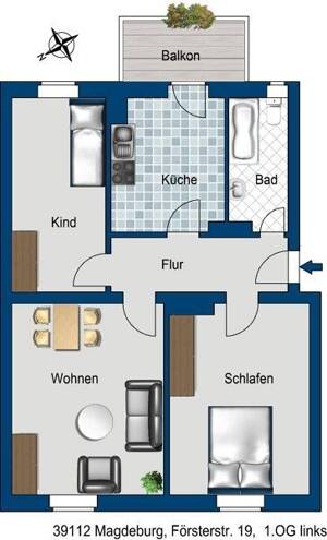 Ruhig gelegene 3-Zimmer Wohnung mit Blick ins Grüne – 39112 Magdeburg – Vorschaubild 2
