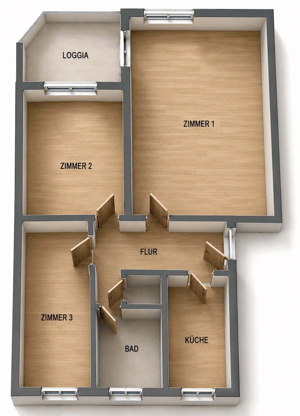 WG-Zimmer in hochwertig renovierter Wohnung mit All-inclusive-Miete (Zimmer 2/3)