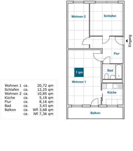 Praktische 3-Zimmer-Wohnung mit Balkon (WBS)! – Dresden – Vorschaubild 2