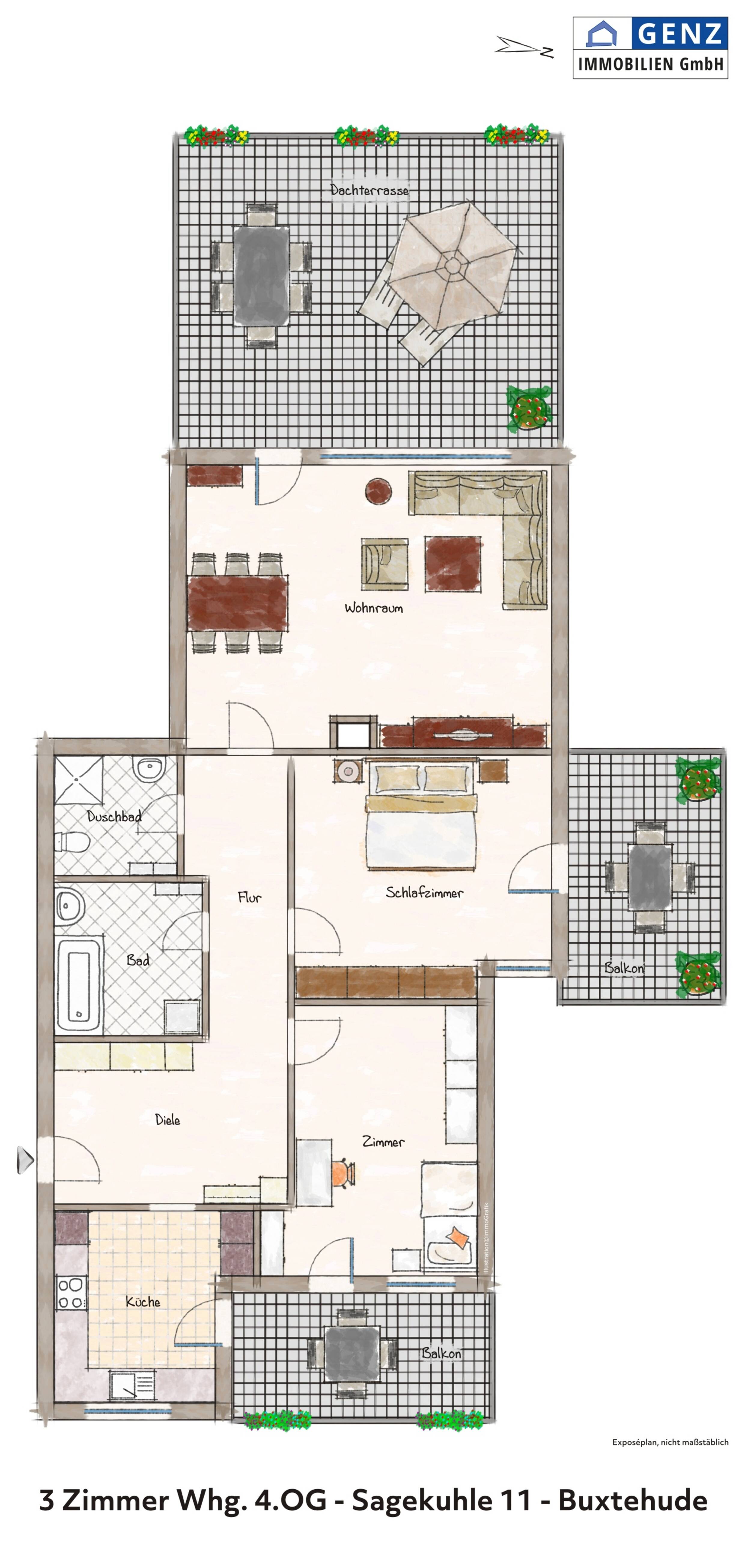 Vermietungsangebot für eine voll renovierte 3 Zimmer Penthouse-Wohnung, ca. 71 m² Wohnfläche, mit