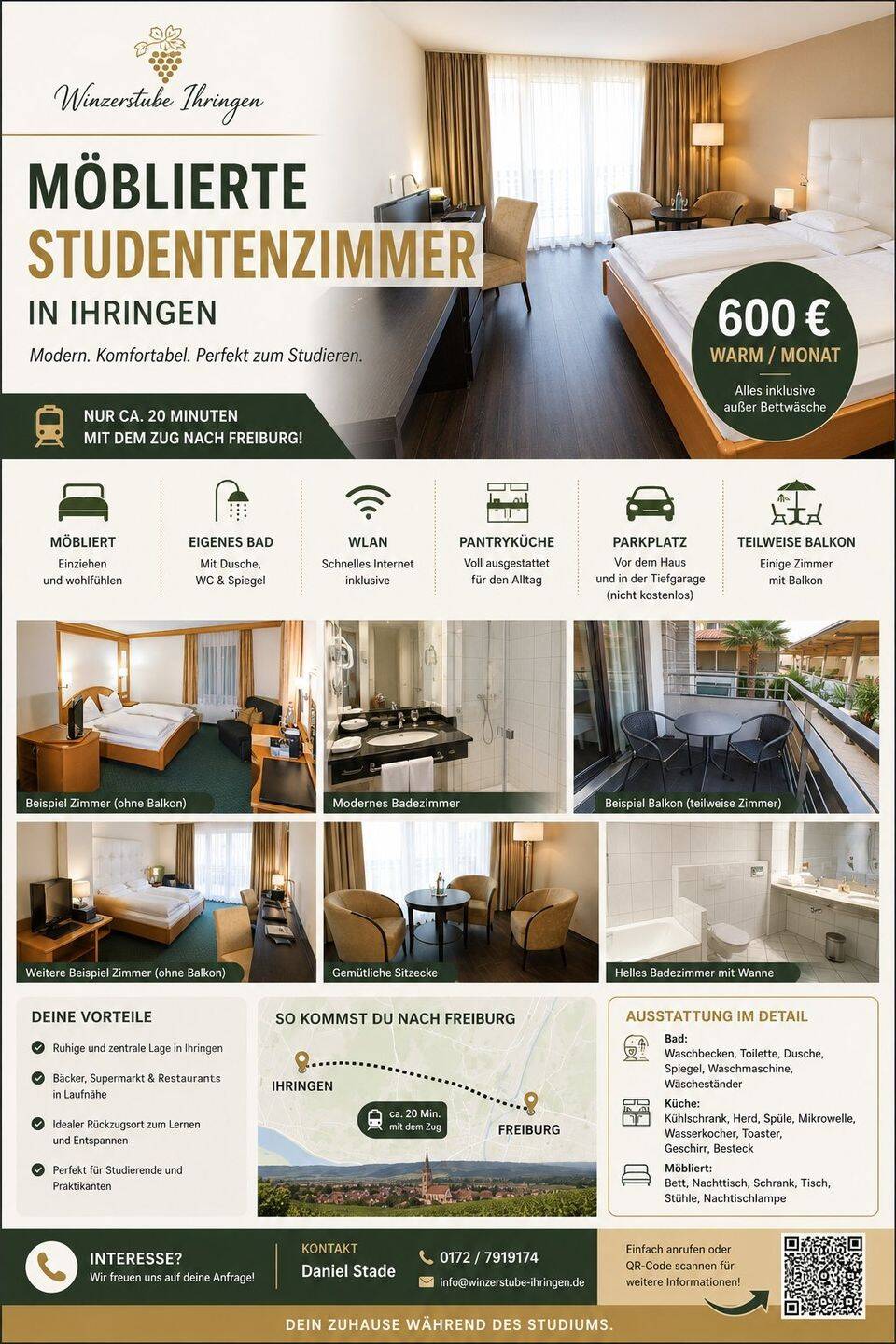 Ihringen bei Freiburg möbliertes Zimmer inkl. Küche und Bad, warm