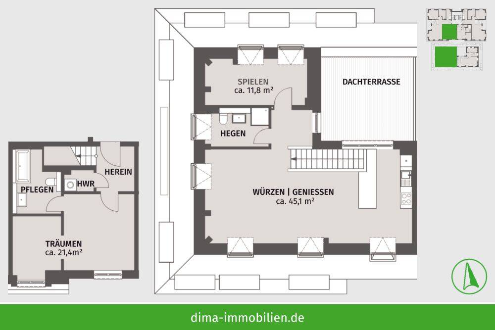 A+ NEUBAU-ERSTBEZUG: DG-Whg. mit Ausblick, Klimaanlage, Dachterrasse, EBK mgl., Stellplatz u.v.m. – Leipzig – Vorschaubild 2
