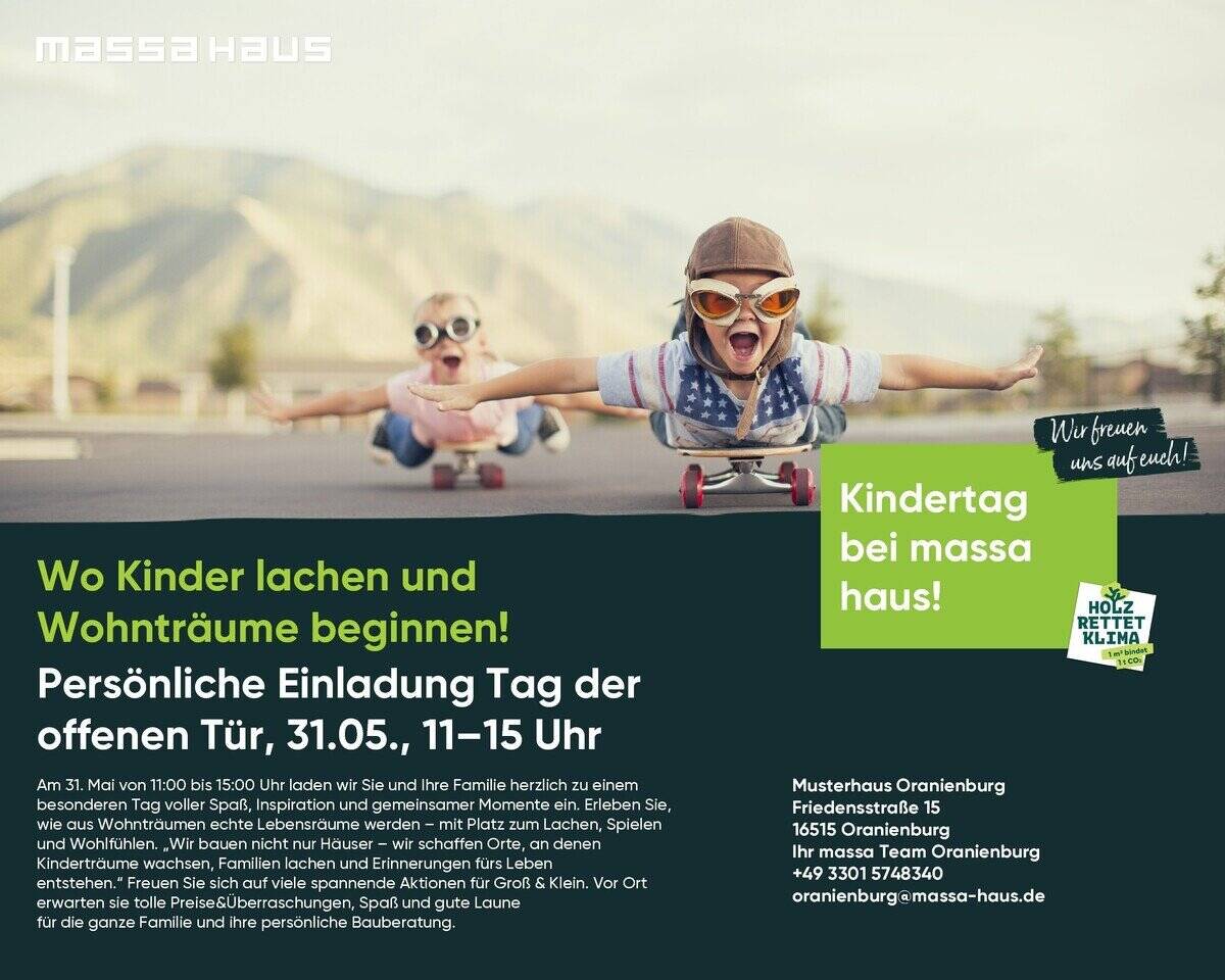 "Wo Kinder lachen und Wohnträume beginnen! " Hausbesichtigung mit Gewinnen am 31.5.26 von 11 - 15 Uhr