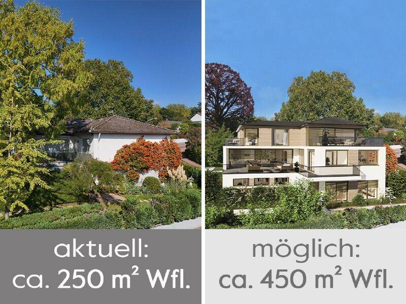 Bestlage »Am Burgberg«: Lichtdurchfluteter Winkelbungalow mit 200 m² Ausbaureserve auf großem Grdst. – Bad Soden – Vorschaubild 2