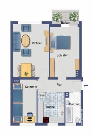 Frei ab 01.01.2027 ! Sonnige 3- Raum Erdgeschosswohnung zentral in D- Benrath - provisionsfrei ! – 40597 Düsseldorf – Vorschaubild 2
