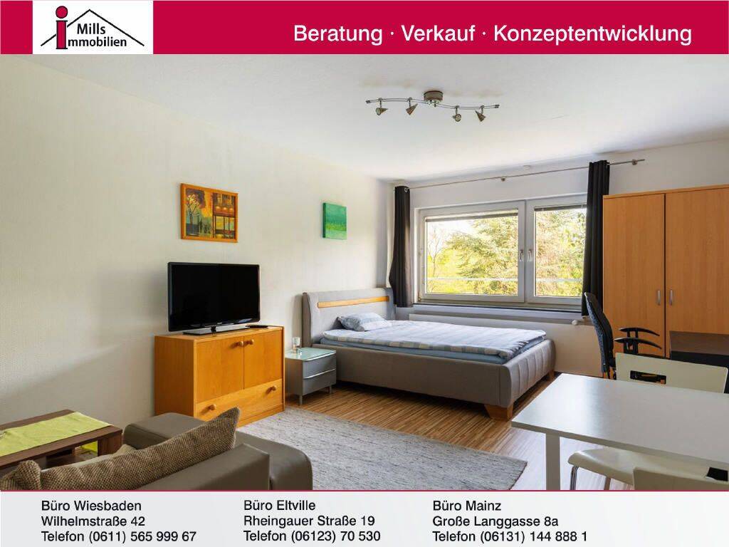 Sehr gepflegte 1 ZKB-Apartment mit Blick ins Grüne in naturnaher Lage von Mainz-Oberstadt
