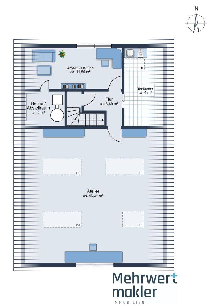 Hannover: Fast wie ein Haus-Energieeffiziente Maisonettewohnung mit Atelier, großem Balkon & Garage. – Hannover – Vorschaubild 3