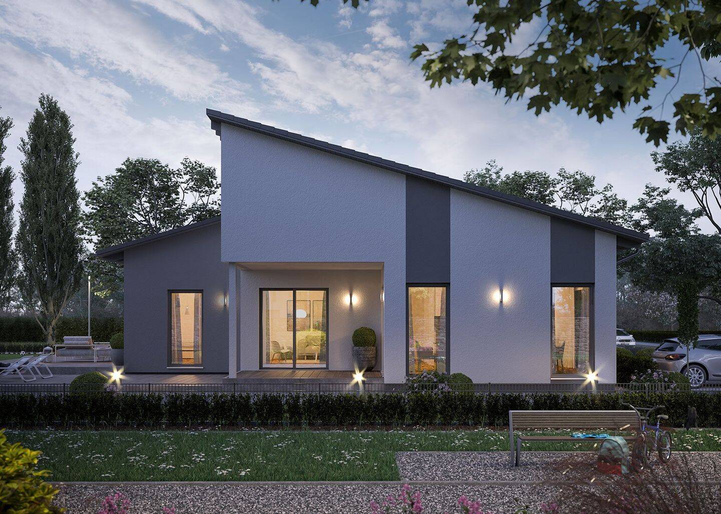 Markanter Doppel-Pultdach Bungalow - ComfortStyle 13.03 P von massa Haus! – Seffern – Bild 1 von 9