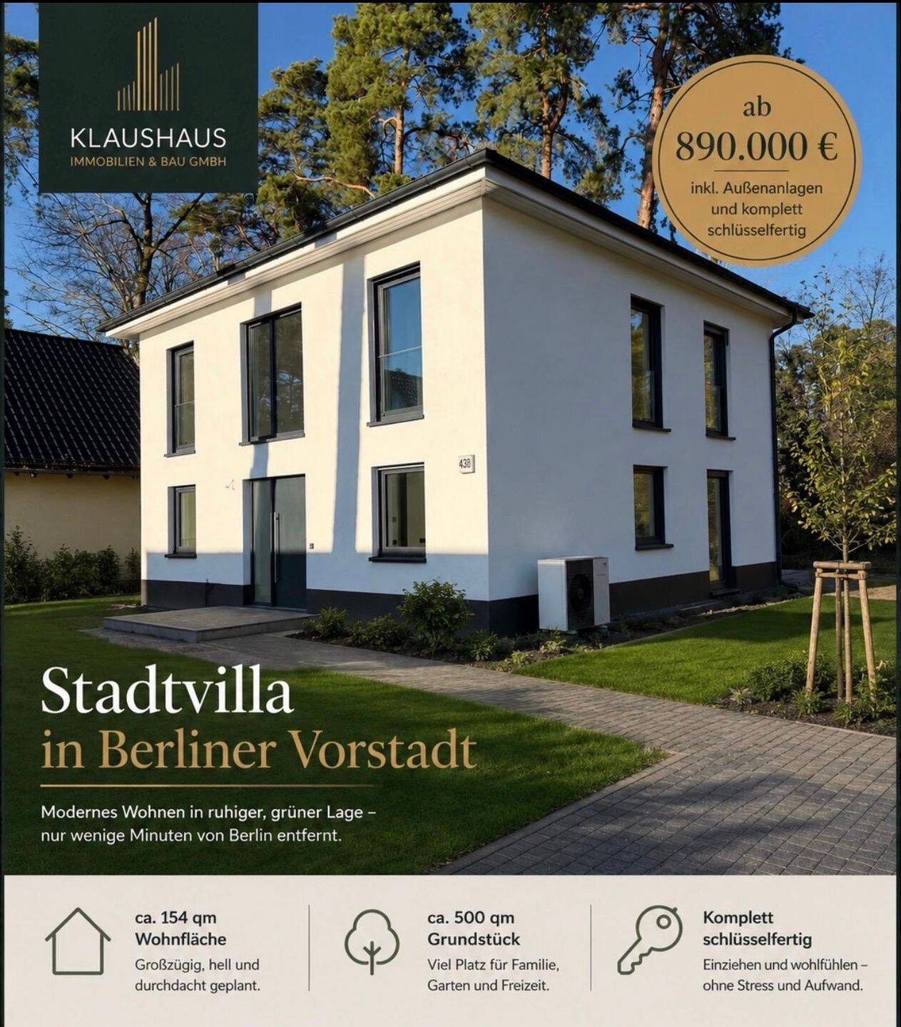 Hochwertige Stadtvilla im Erstbezug – exklusiv wohnen vor den Toren Berlins.