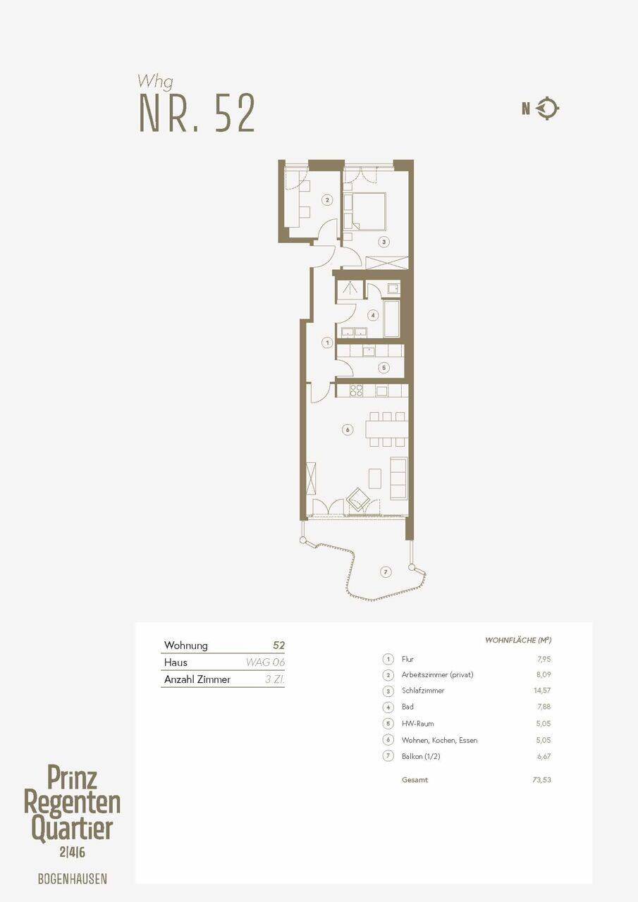 Wohnung Nr.52: Lichtdurchflutete 3-Zimmer-Wohnung mit klarem Grundriss & durchdachten Details – München – Vorschaubild 2