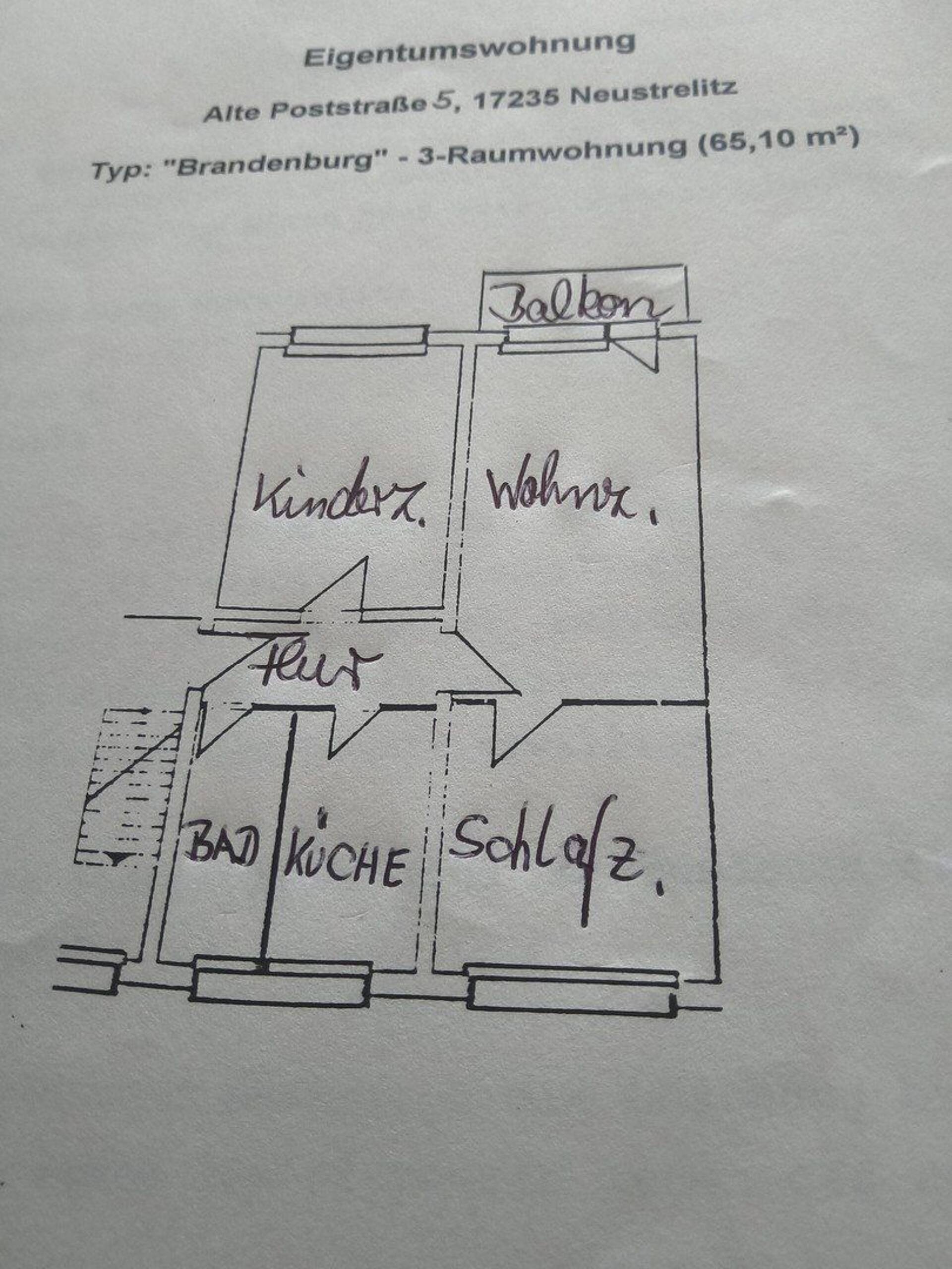 Erdgeschosswohnung in 17235 Neustrelitz mit 65 m² kaufen