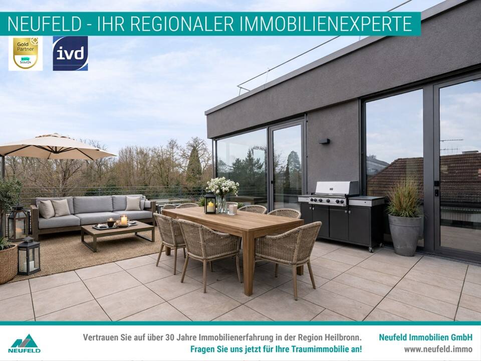 Wunderschöne 3-Zimmer Penthouse-Wohnung mit Dachterrasse und Weitblick auf den Wartberg sucht Sie!