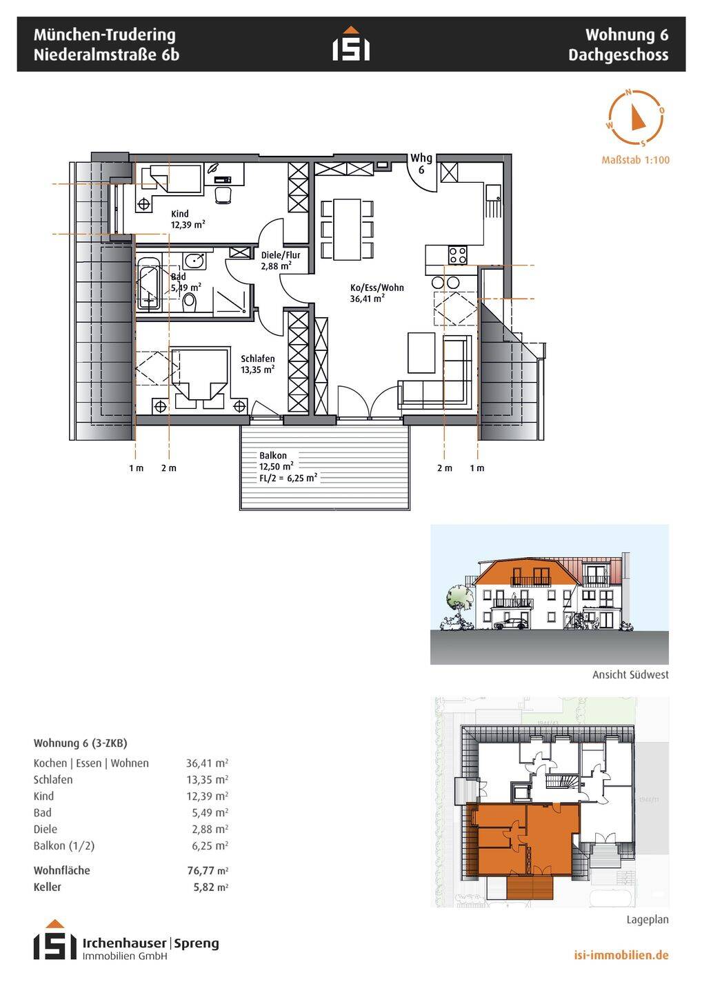München! 3-ZKB DG-Whg. + 12 m² Süd/West-Balkon! FBH, elektr. Rollläden, Videosprechanlage, Aufzug! – München – Vorschaubild 8