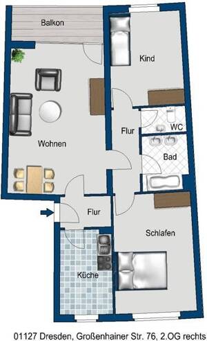 Ihr neues Zuhause! Sonnige 3 Zimmer Wohnung mit Balkon – 1127 Dresden – Vorschaubild 2