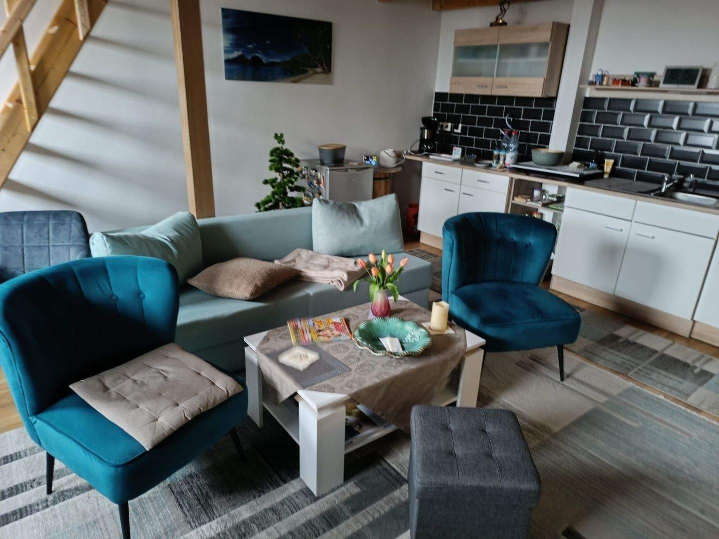1 Zi, 58qm in Postfläche Luckau möbliert gr.Balkon 1 1/2  Zi m.Galerie (zweite Ebene), Kü, Bad,ab ca.01.08.26 , modernes wohnen, 760,- warm