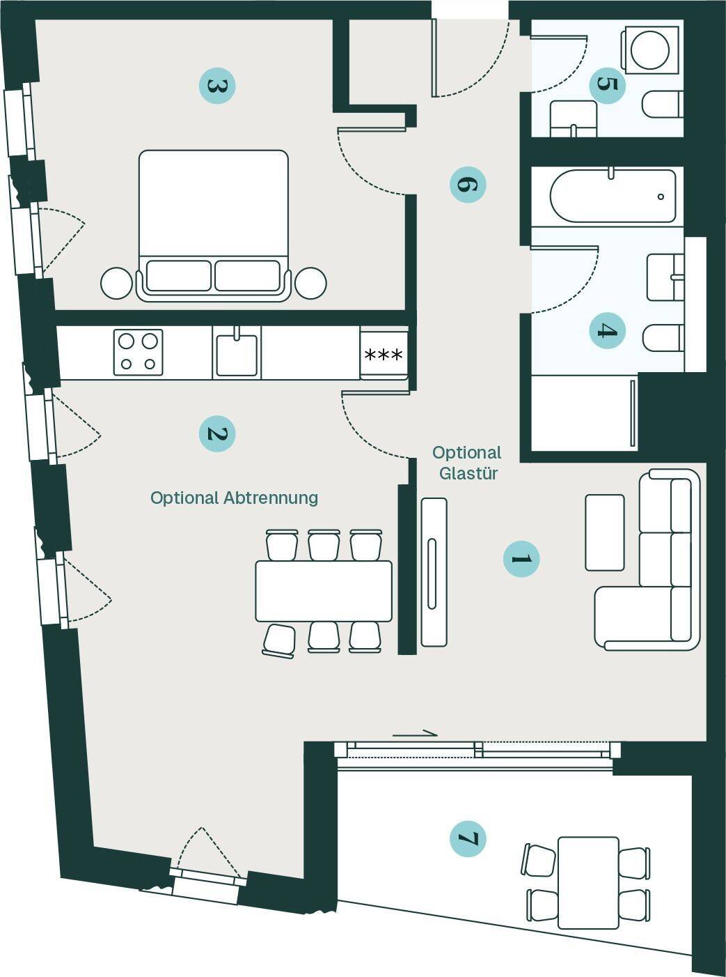 Flexible 2 bis 2,5-Zimmer-Wohnung mit Balkon – Dresden – Vorschaubild 2
