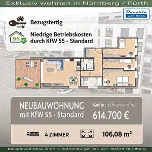 4-ZIMMER NEUBAUWOHNUNG MIT 21,56m² SÜDBALKON - barrierefrei - KfW 55