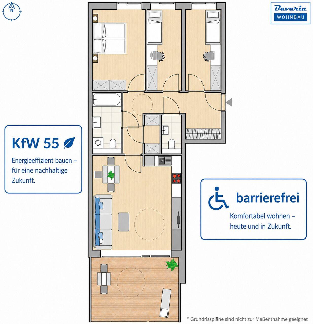 4-ZIMMER NEUBAUWOHNUNG MIT 20m² BALKON - barrierefrei - KfW 55