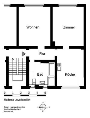 Modernisierte 2-Zi.-Whg eigenem Gartenanteil, Holzdielen und Wohnküche in direkter Waldrandlage auf der Margarethenhöhe! – 45149 Essen – Vorschaubild 3