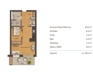 Neubau 2-Zimmer-Wohnung, QNG-Plus, KfW-Darlehen, Degressive AfA – 91052 Erlangen – Vorschaubild 1
