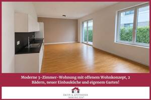 Moderne 3-Zimmer-Wohnung mit offenem Wohnkonzept, 2 Bädern, neuer Einbauküche und eigenem Garten!