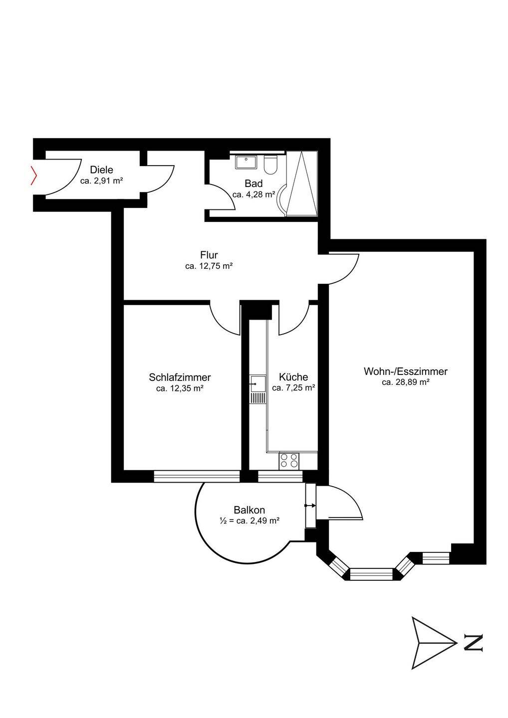 Gut geschnittene 2-Zimmer-Wohnung mit Aufzug & Garage