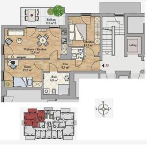 *Erstbezug in modernem Neubau - helle 3 Raumwohnung mit Einbauküche und Balkon in beliebter Lage* – 1219 Dresden – Vorschaubild 2