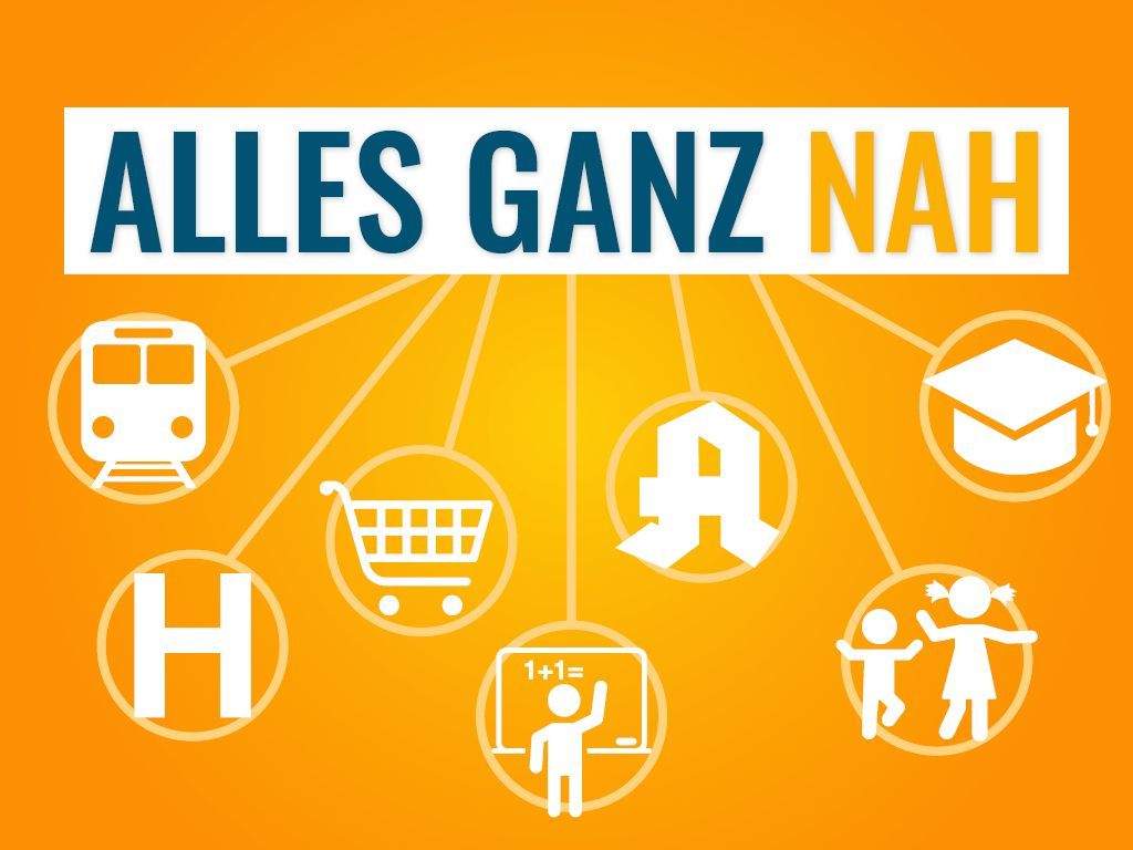 Alles ganz nah ... Bushaltestelle, Einkaufsmarkt und Schule