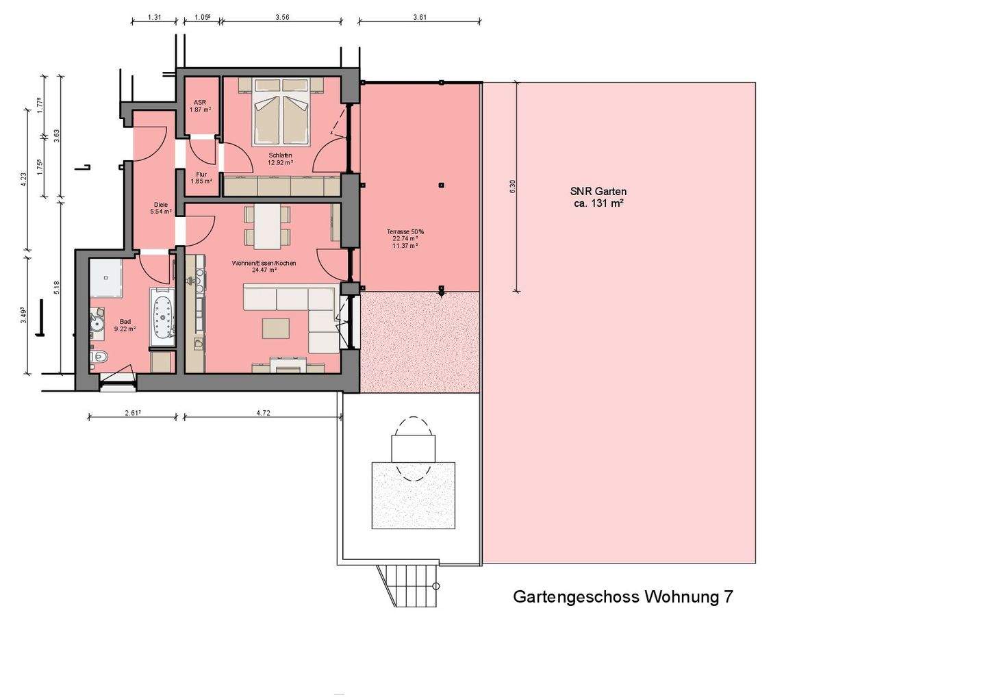 131 qm eigener Garten direkt vor der Terrasse! KfW 55 Energie A+ Eigentumswohnung im Gartengeschoss– Erstbezug, provisionsfrei direkt vom Bauträger – Nürnberg – Vorschaubild 2