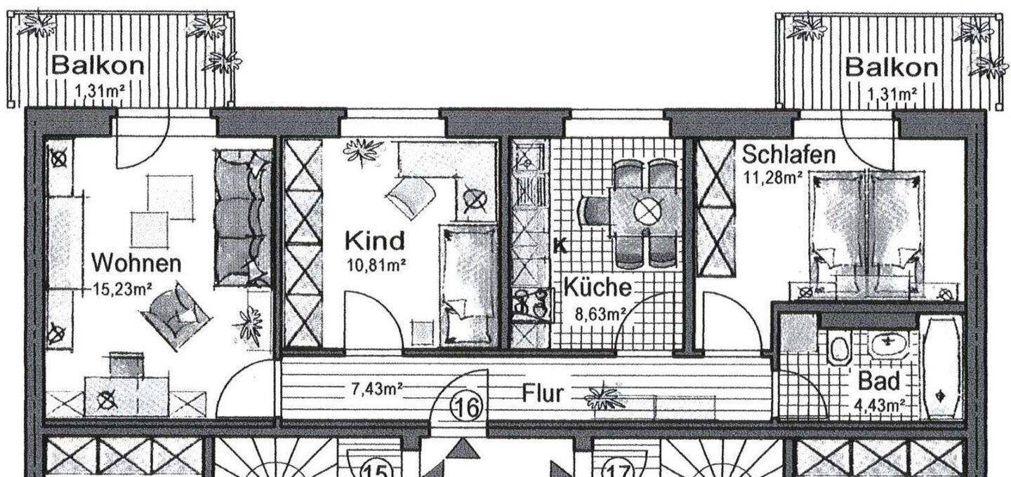 Wohnen im Heimgarten im 2. OG - große Küche + 2 Balkone – Chemnitz – Vorschaubild 4