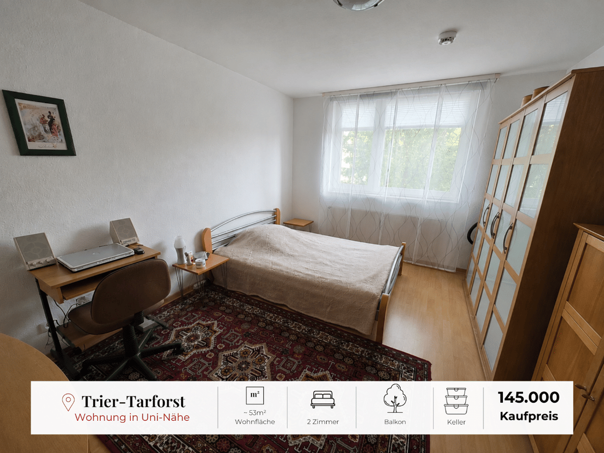Kaufgelegenheit in Tarforst: Helle 53 m² Wohnung mit Balkon in Uni-Nähe – 54296 Trier – Bild 1 von 7