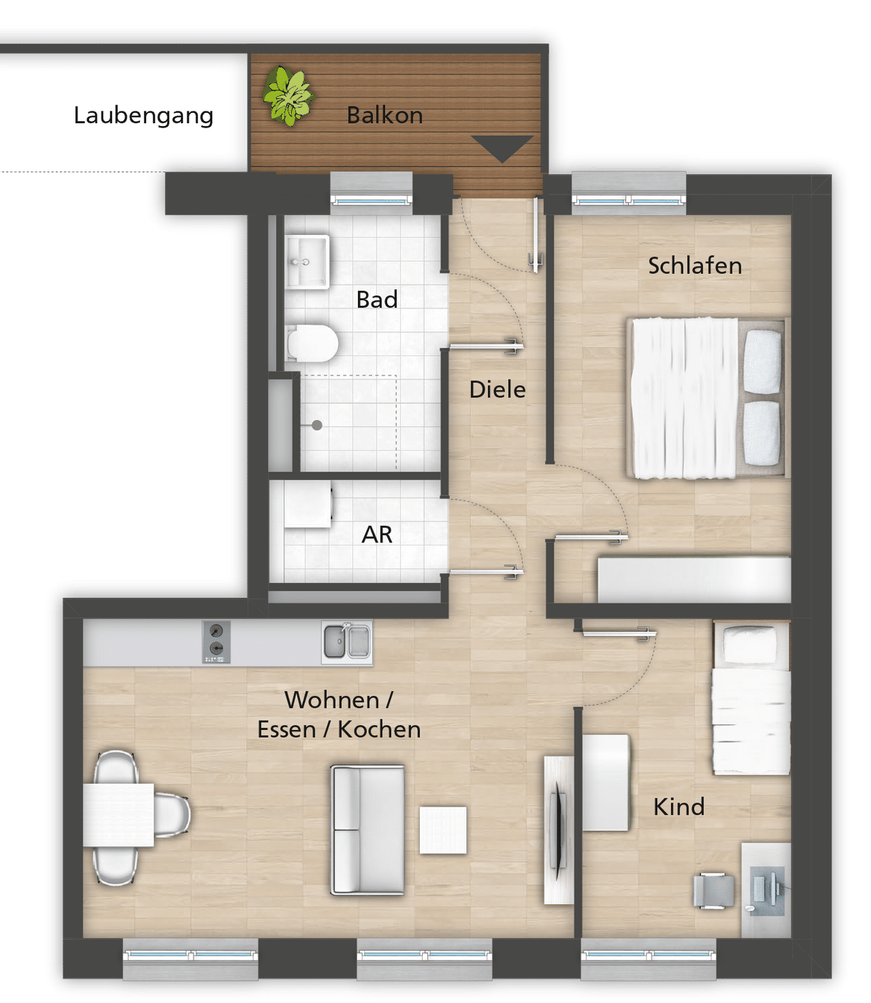 Attraktive 3-Zimmer-Neubauwohnung mit Balkon + Tiefgaragenstellplatz in Toplage – Fürth – Vorschaubild 2