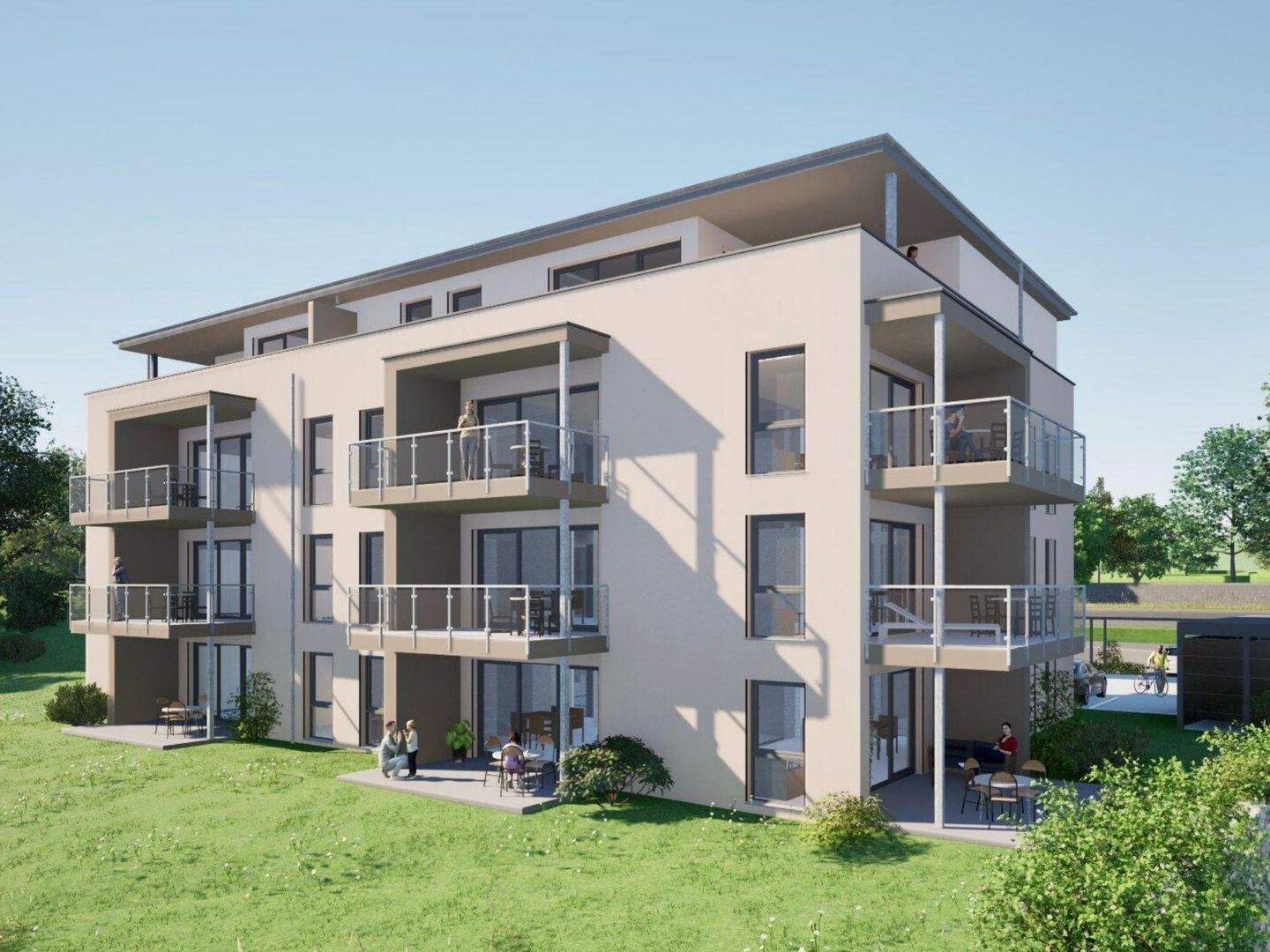 Exklusive Penthousewohnung mit großer Dachterrasse, hochwertiger Einbauküche, Carport und Aufzug – Erstbezug im Herzen von Detmold