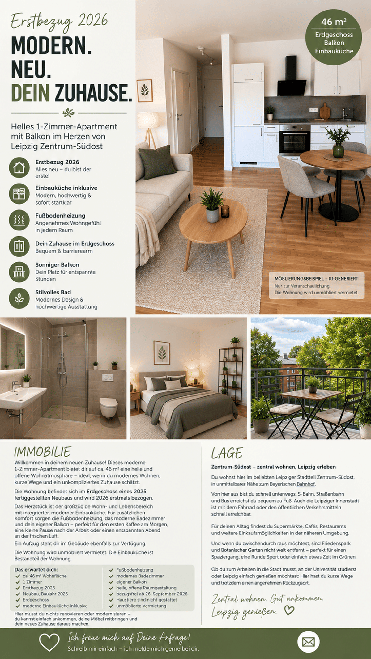 Modernes 1-Zimmer-Apartment mit Balkon – Erstbezug 2026 im Zentrum-Südost – 4103 Leipzig – Bild 1 von 9