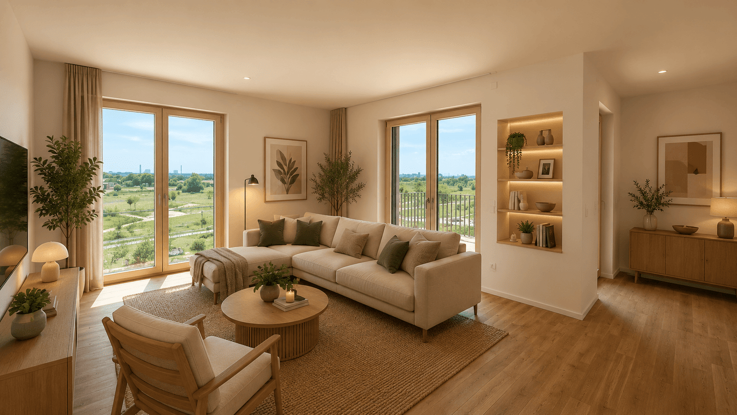 Erstbezug: Moderne 3-Zimmer-Wohnung mit Südwest-Loggia und Parkblick – Mannheim – Vorschaubild 2
