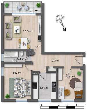 Attraktive 3-Zimmer-Wohnung mit Loggia im 1. Obergeschoss – 42277 Wuppertal – Vorschaubild 2