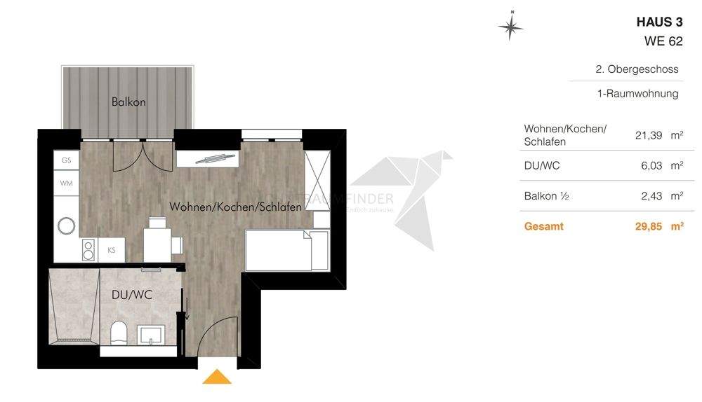 ++ Angebot! ++ Erstbezug nach Neubau: 1-Zimmer-Wohnung mit Balkon und Einbauküche am Kulturpalast – Chemnitz – Vorschaubild 2