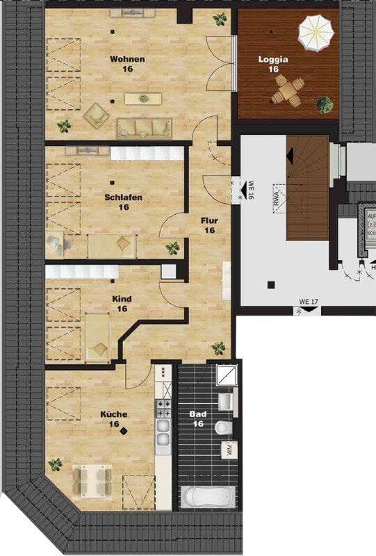 Viel Platz im Dachgeschoss! + Parkett + Lift + Wanne & Dusche + 13 m² Dachloggia + große Küche – Leipzig – Vorschaubild 6