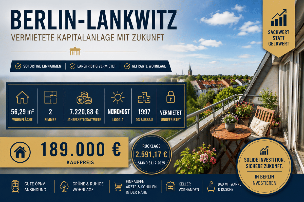 Berlin-Lankwitz | Vermietete 2-Zimmer-Dachgeschosswohnung mit Loggia – 12249 Berlin – Bild 1 von 7