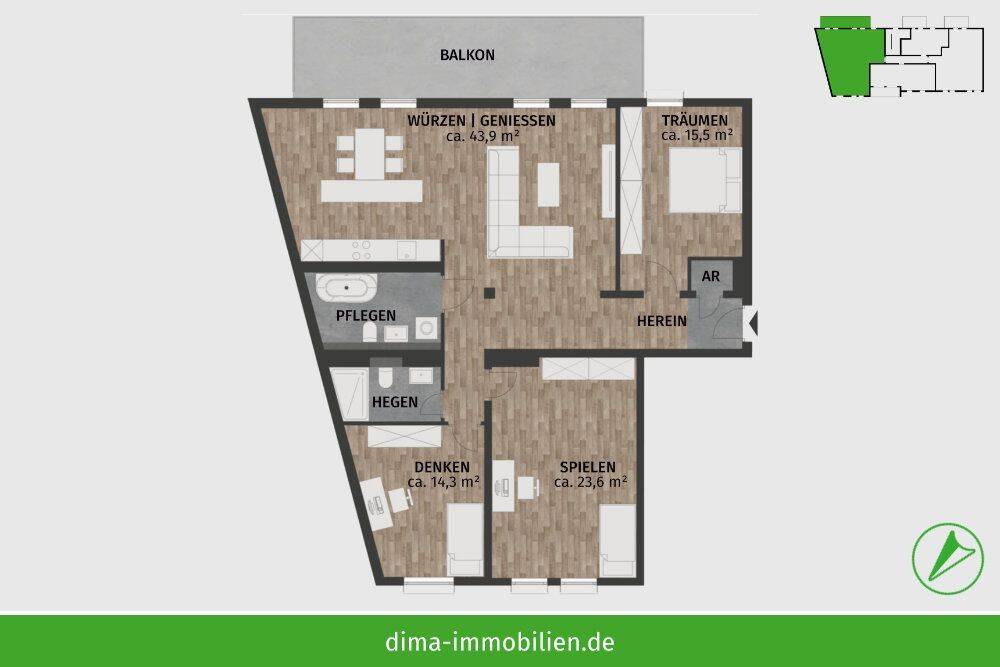 ERSTBEZUG! Familien-Wohnung mit großem sonnigen Balkon, 2 Bädern, AR, Aufzug, Tiefgarage u.v.m. – Leipzig – Vorschaubild 2