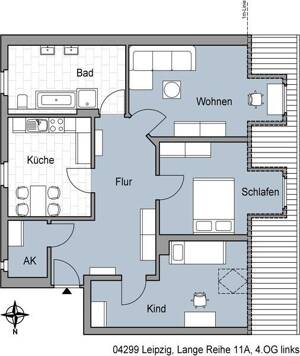 3 Raum Wohnung im Dachgeschoss mit Einbauküche in Sanierung – 4299 Leipzig – Vorschaubild 2
