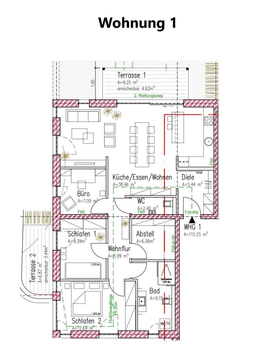 Helle Neubauwohnung mit eigenem Garten im KFW 40 Energiesparhaus Nähe Porta Nigra – Trier – Vorschaubild 3