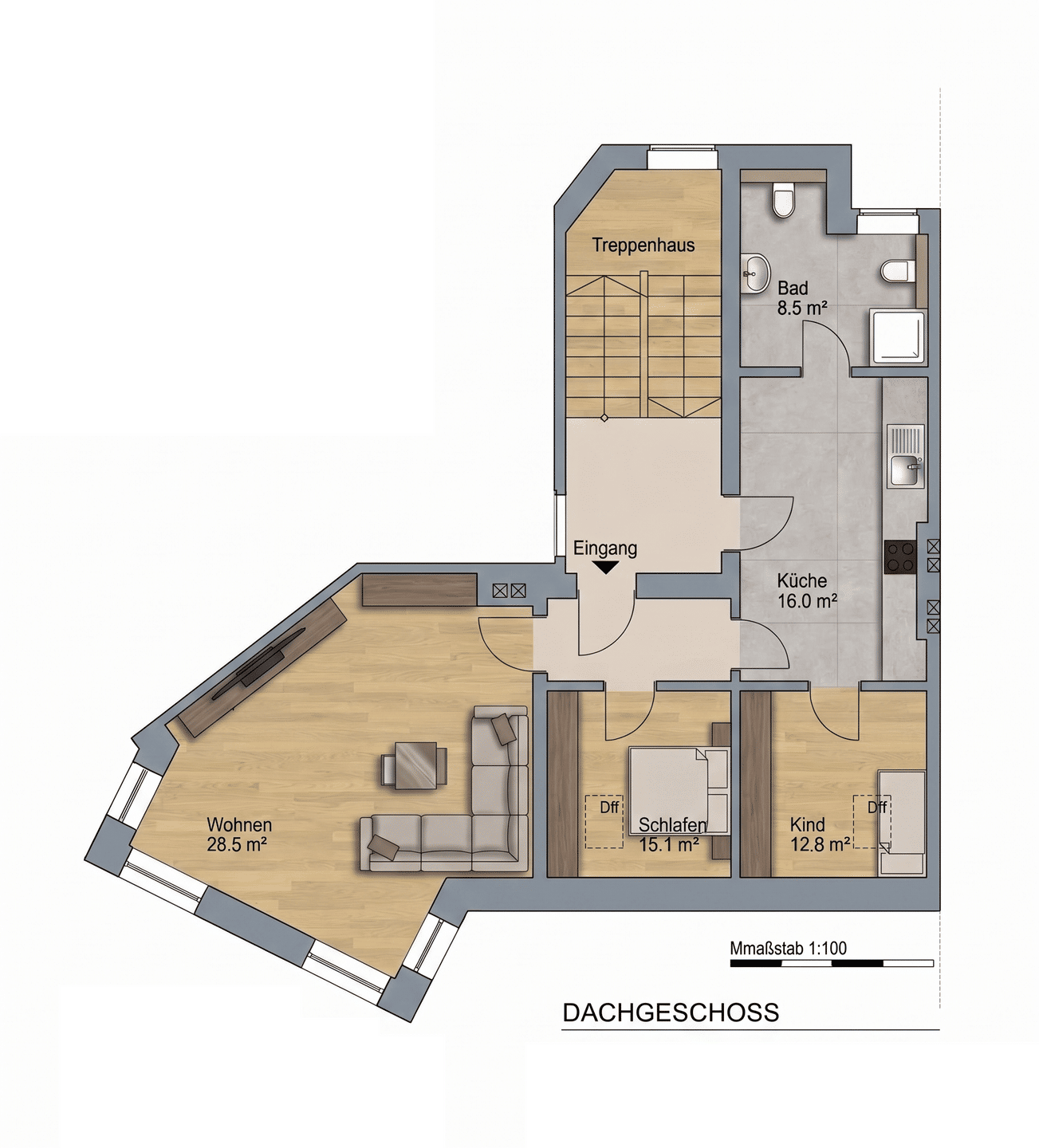 Einbauküche inklusive! Sanierte 3-Raum-Wohnung im Dachgeschoss