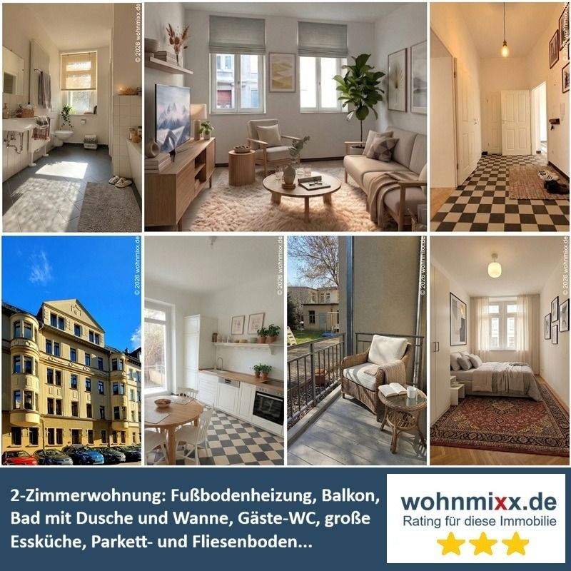 2-Raum-Wohnung mit perfekter Ausstattung: Fußbodenheizung, Balkon, Bad mit Du & Wanne, Gäste-WC...
