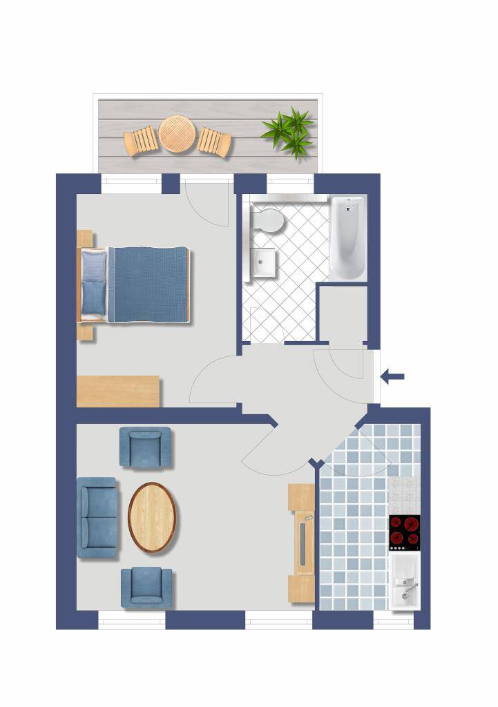 Frei ab 01.07. ! Top renovierte.2,5-Raum- WE im 1.OG mit Balkon ! ** PROVISIONSFREI ! ** – Duisburg – Vorschaubild 4