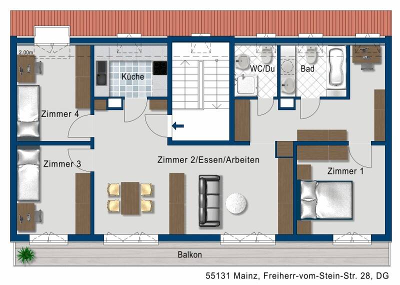 Großzügige 4-Zimmer-Wohnung mit langem Balkon - ideal für Paare & Familien im 4. Obergeschoss – Mainz – Vorschaubild 2