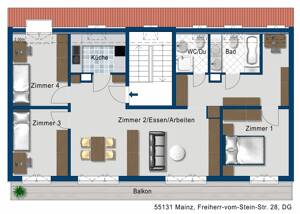 Großzügige 4-Zimmer-Wohnung mit langem Balkon - ideal für Paare & Familien im 4. Obergeschoss – 55131 Mainz – Vorschaubild 2